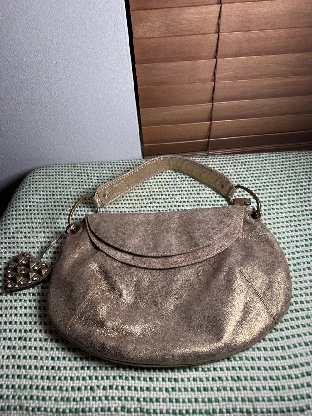 Juicy Couture Metallic Bronze Shoulder Bag with Studded Heart Charm
